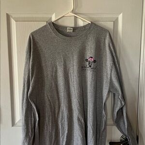 Stylish Gray Long Sleeve Tee w Pink Floral Cow Accent “Hanging with My Heifers”
